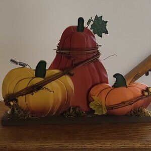 Lightweight Wooden 3 Pumpkin Harvest Decoration/Centerpiece 12" x8"x2"